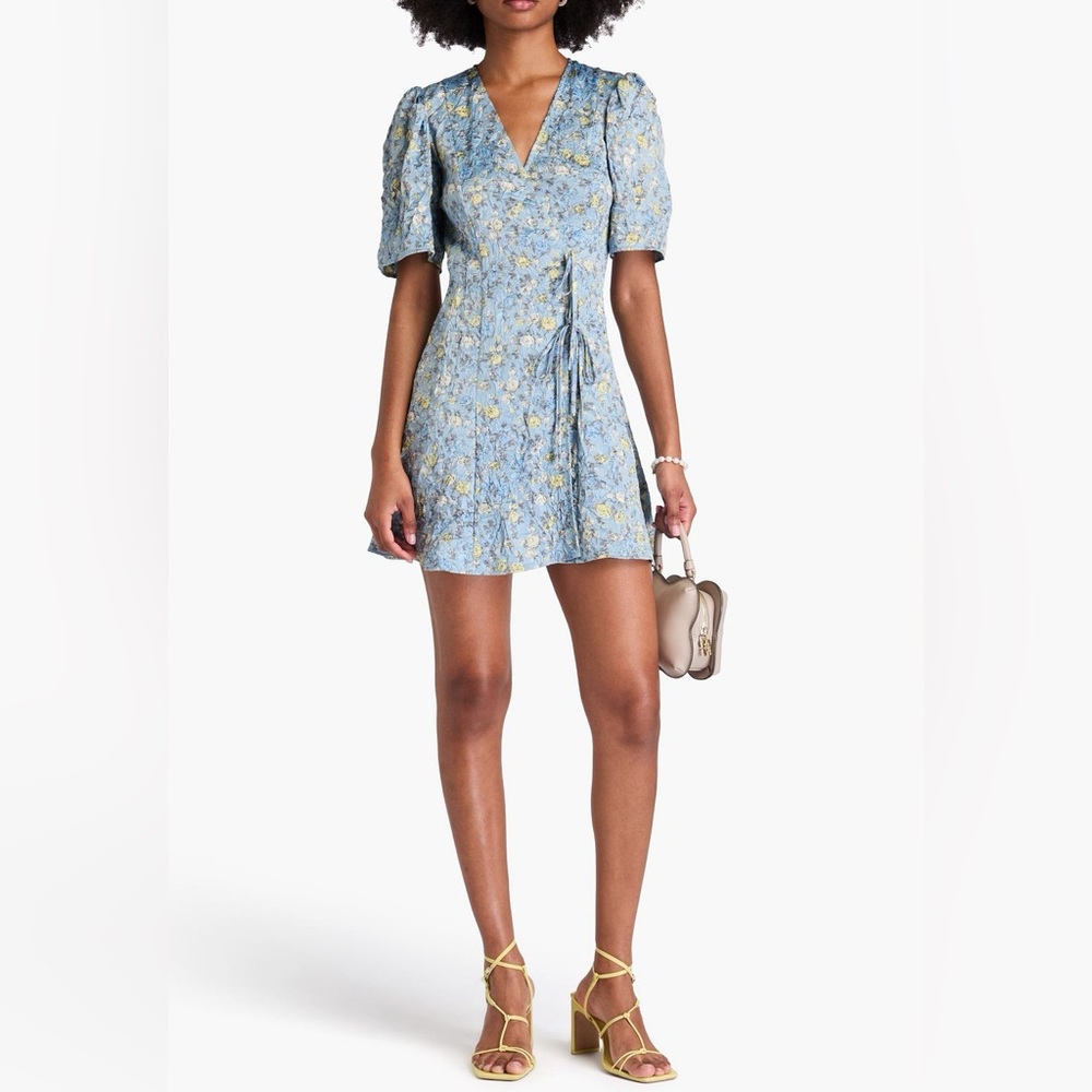 NWT Ganni Crinkled Satin Mini Wrap Dress